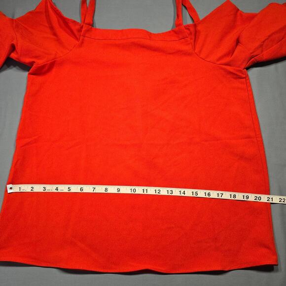 Essentials Bold Tomato Red Shirt Strappy Cold Shoulder Short Sleeve Women Size M - Picture 6 of 9